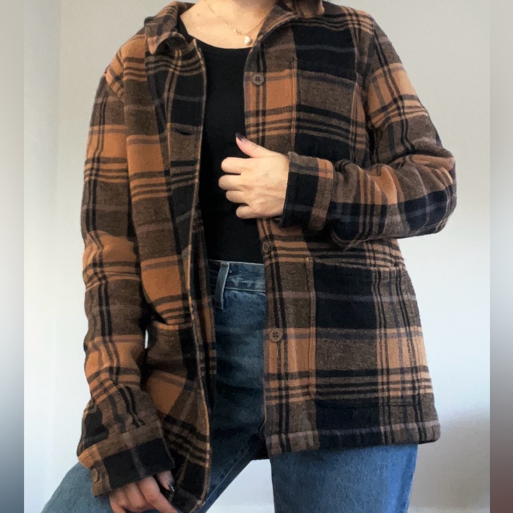 tentree Plaid Jacket in Black and Tan
